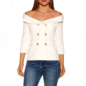 Alexia Admor Off Shoulder Ivory Blazer Double Breasted Gold Button Suit Jacket